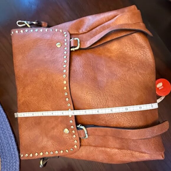Jen & Co Indigo Vegan Leather Backpack/Shoulder bag Light Brown/Tan w/ studs - Picture 15 of 15